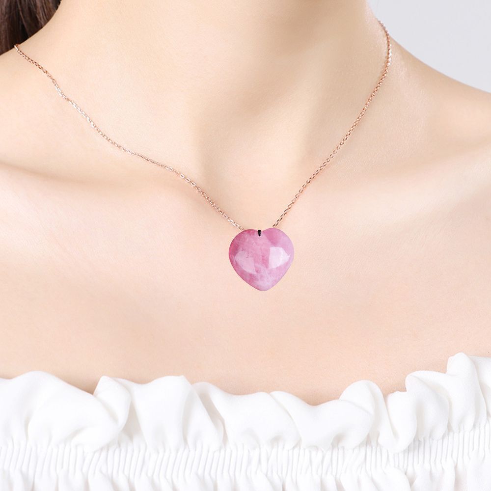 Natural Gift Healing Magic Wand Pink Crystal Necklace Jade Gem Heart Pendant