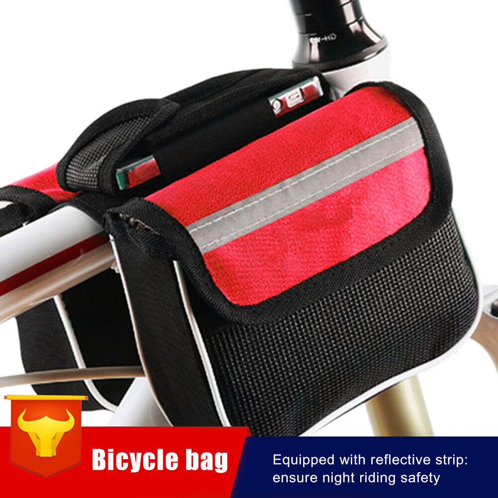 MTB Bike Saddle Bag Frame Front Top Tube Cycling Phone Case Pouch (Red)