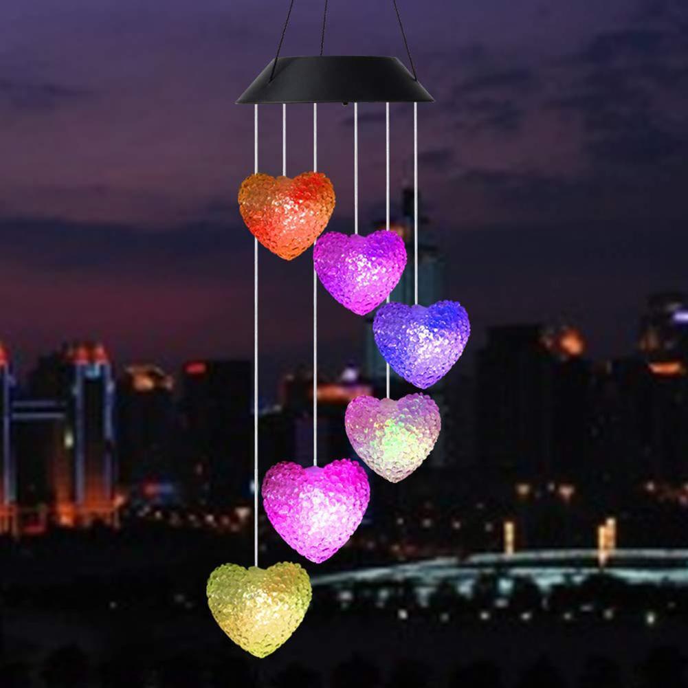 6LED Colorful Love Heart Wind Chime Lamp Solar Powered Garden Hanging Lamp