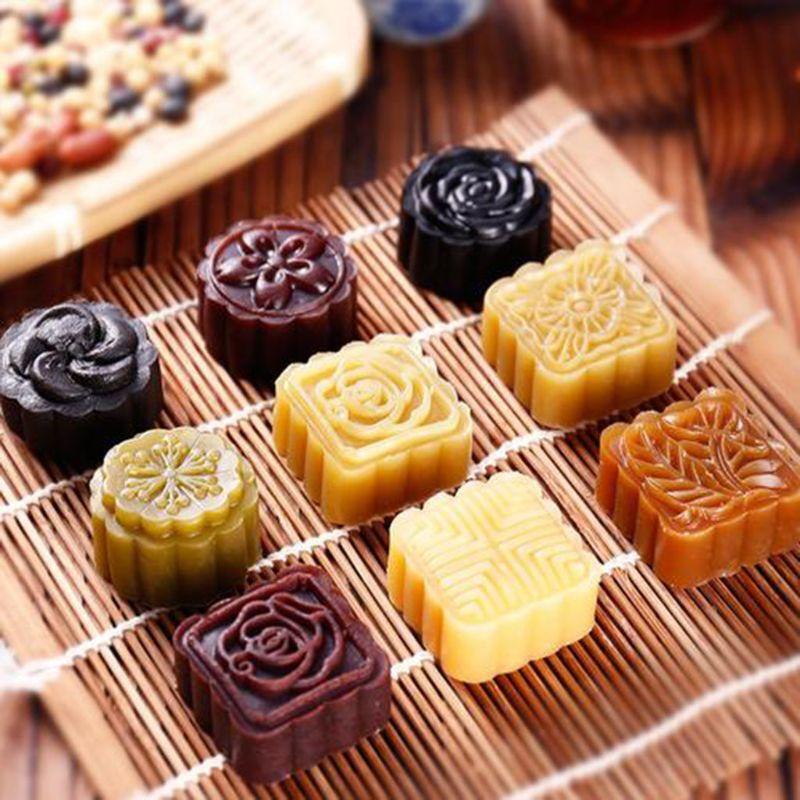 250g Mooncake Mold with 6pcs Square Flower Stamps Hand Press Moon Cake Pastry