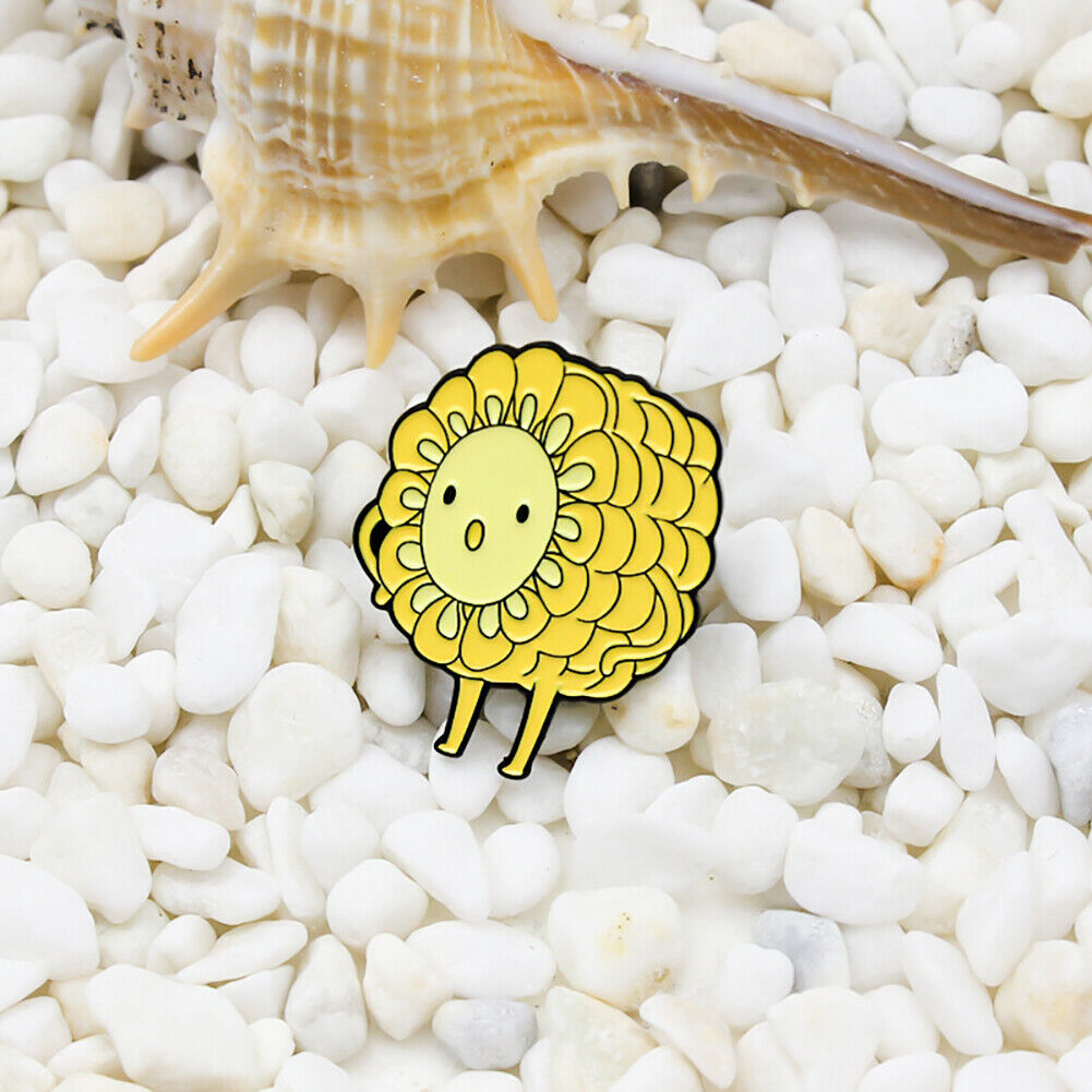 Cartoon Smile Face Brooch Cereals Sunflower Jacket Lapel Pin Badge Decor