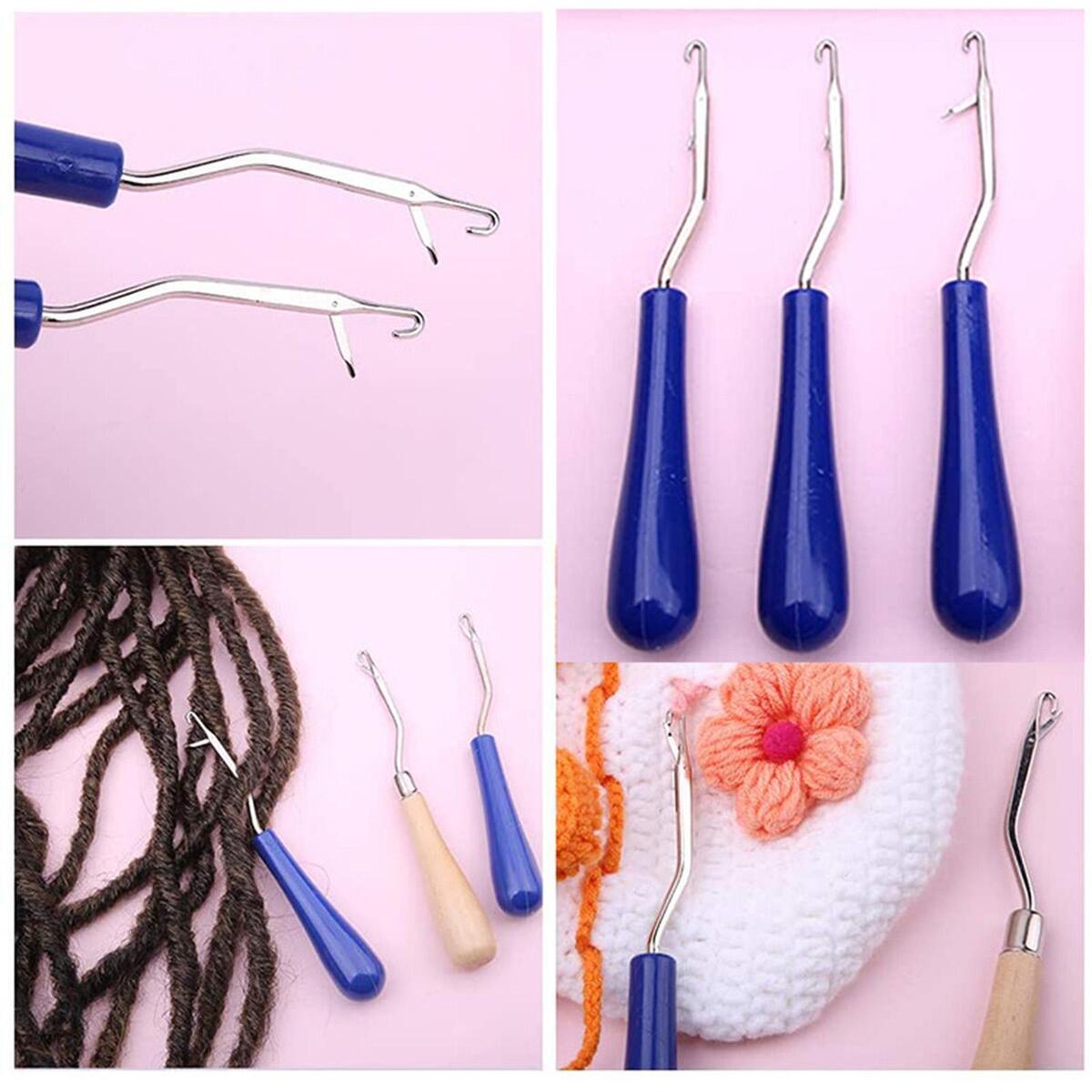 3Pcs Plastic Crochet Hook Rug Making Needle Seam Ripper For Braids Knitting