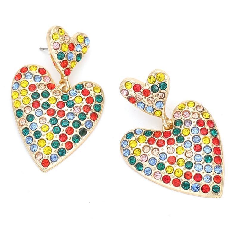 Fashion Double Heart Stud Earrings Rhinestone Alloy Punk Statement Jewelry Gift