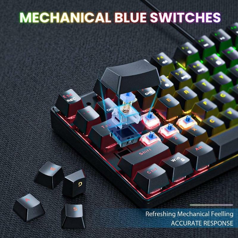 Rainbow Backlight Gaming Keyboard and Mouse Combo RGB Wired Keyboard 89 Keys