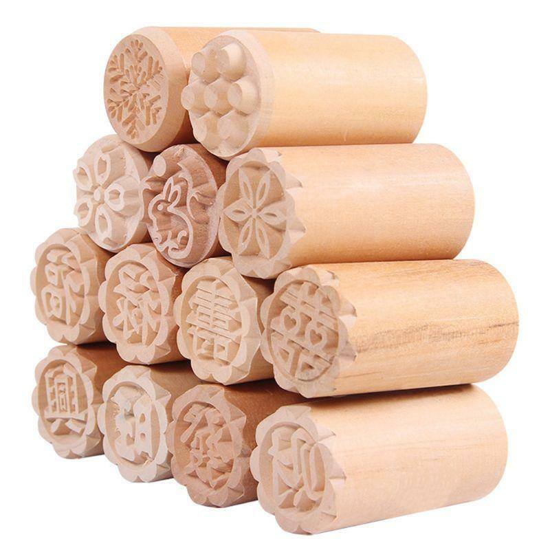 5pcs/set Cake Mold Wood Dessert Seal Stamp Chinese Moon Cookie Baking Decorating
