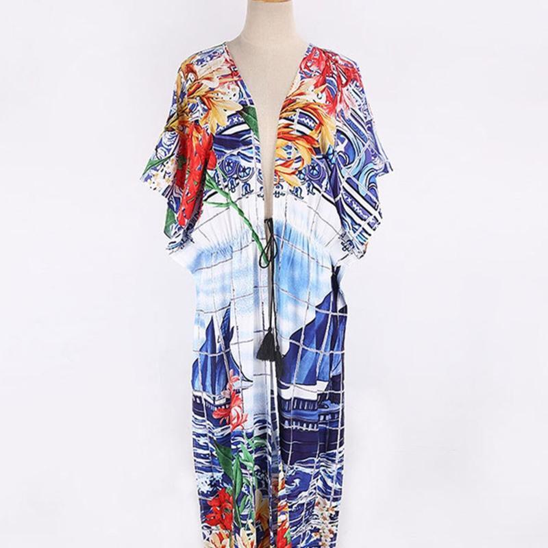 Womens Long Swimsuit Bathing Suit Cover Up Maxi Beach Dress Boho Deep V Neck