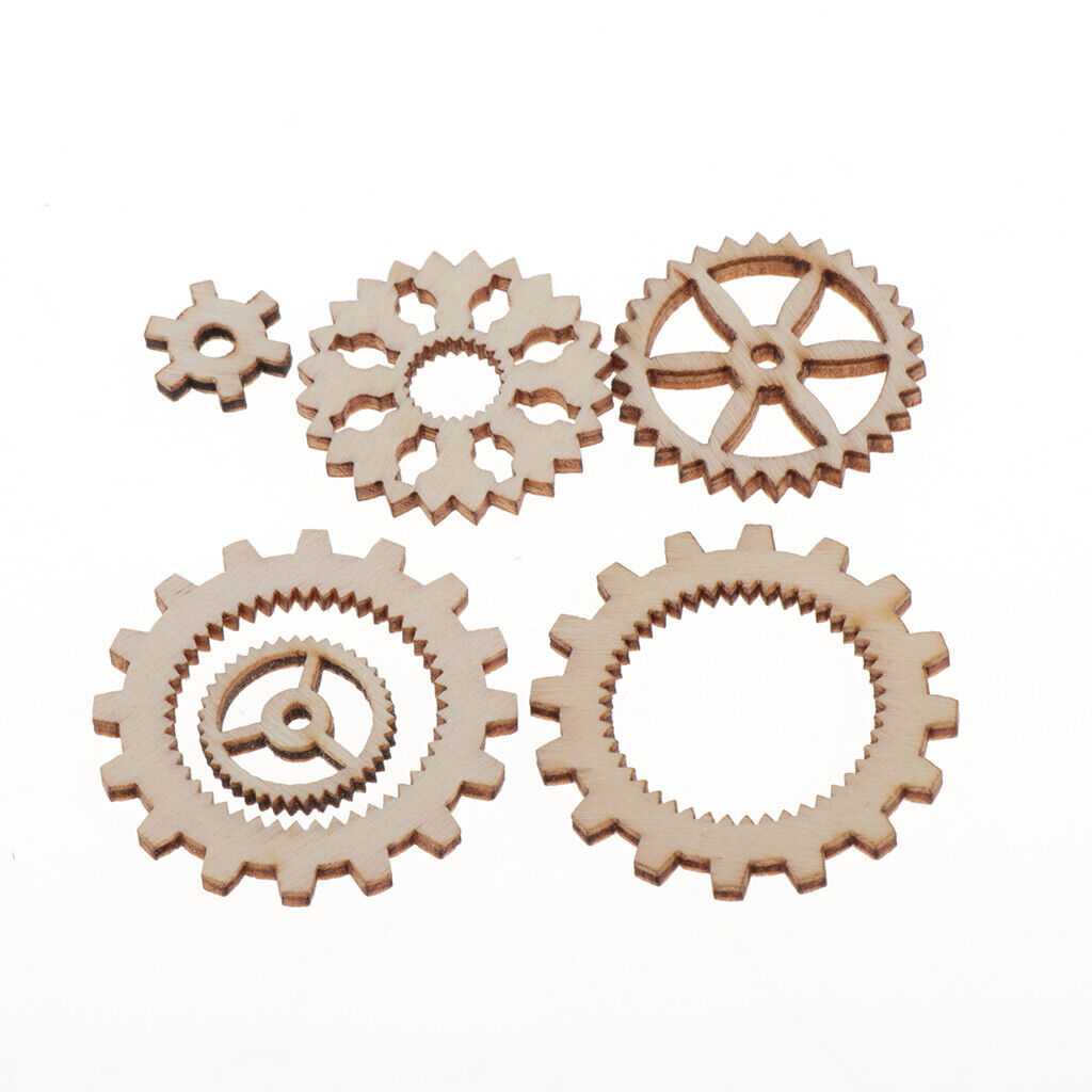 100 Pieces Mixed Size Hollow Gear Unfinished Wooden Pieces Embellishments