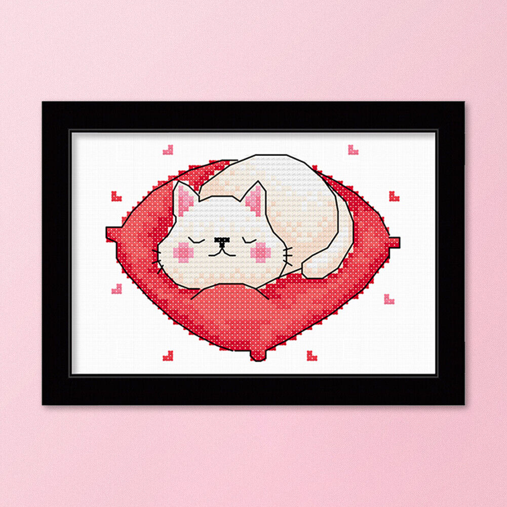 25x20cm DIY Cross Stitch 11CT Stamped Canvas Kit Needlework (1262 Lazy Cat)