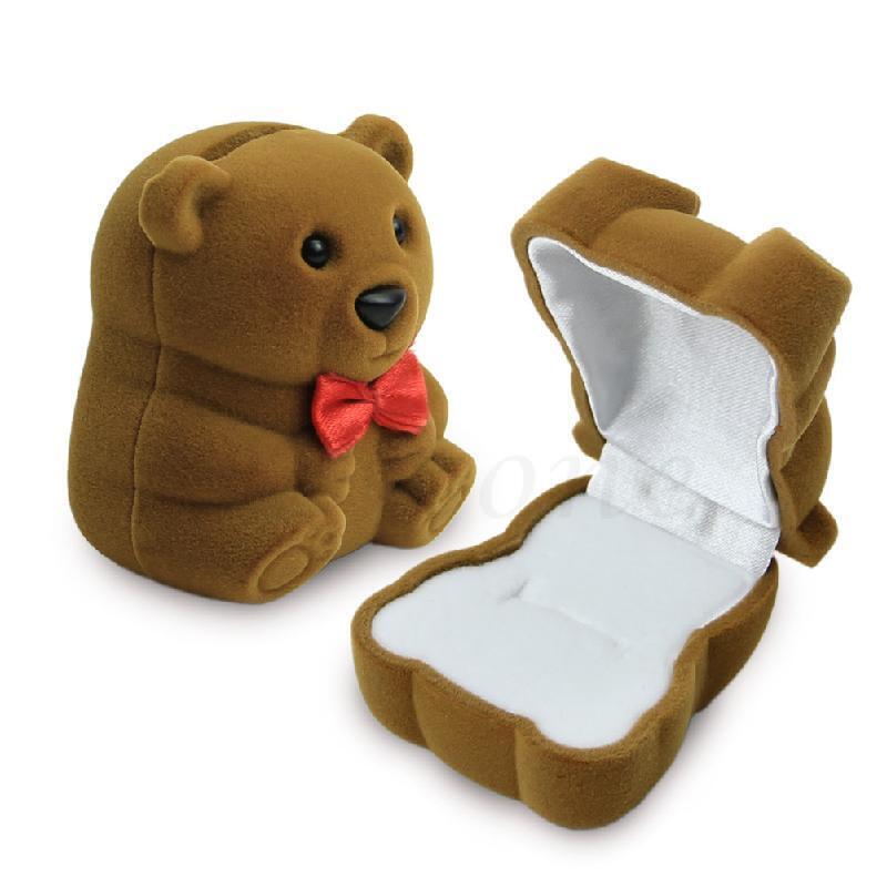 Velvet Ring Earring Jewelry Display Bear Storage Box Gift Case Holder Organizer