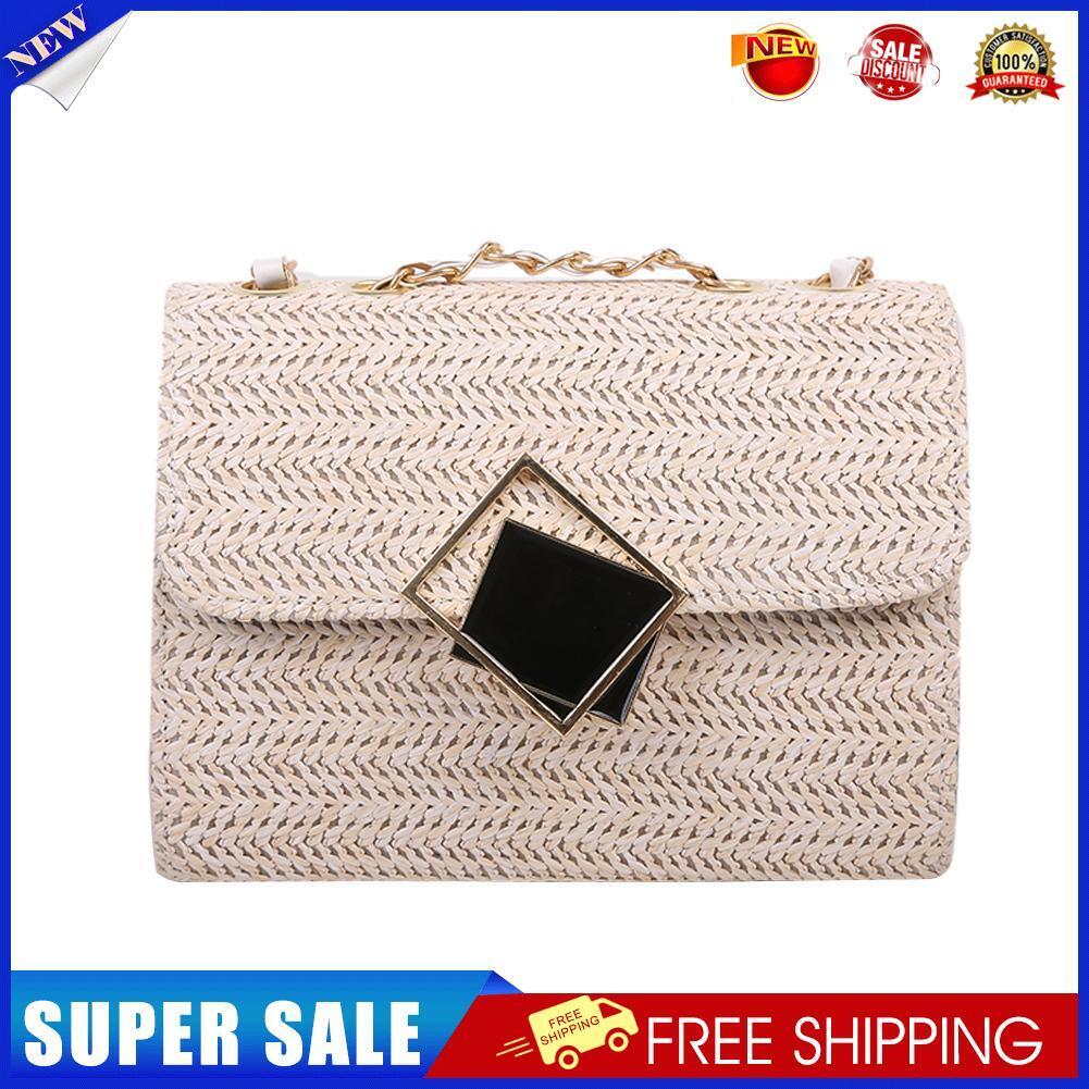 Fashion Women Woven Shoulder Underarm Bag Vacation Crossbody Bags (Beige)
