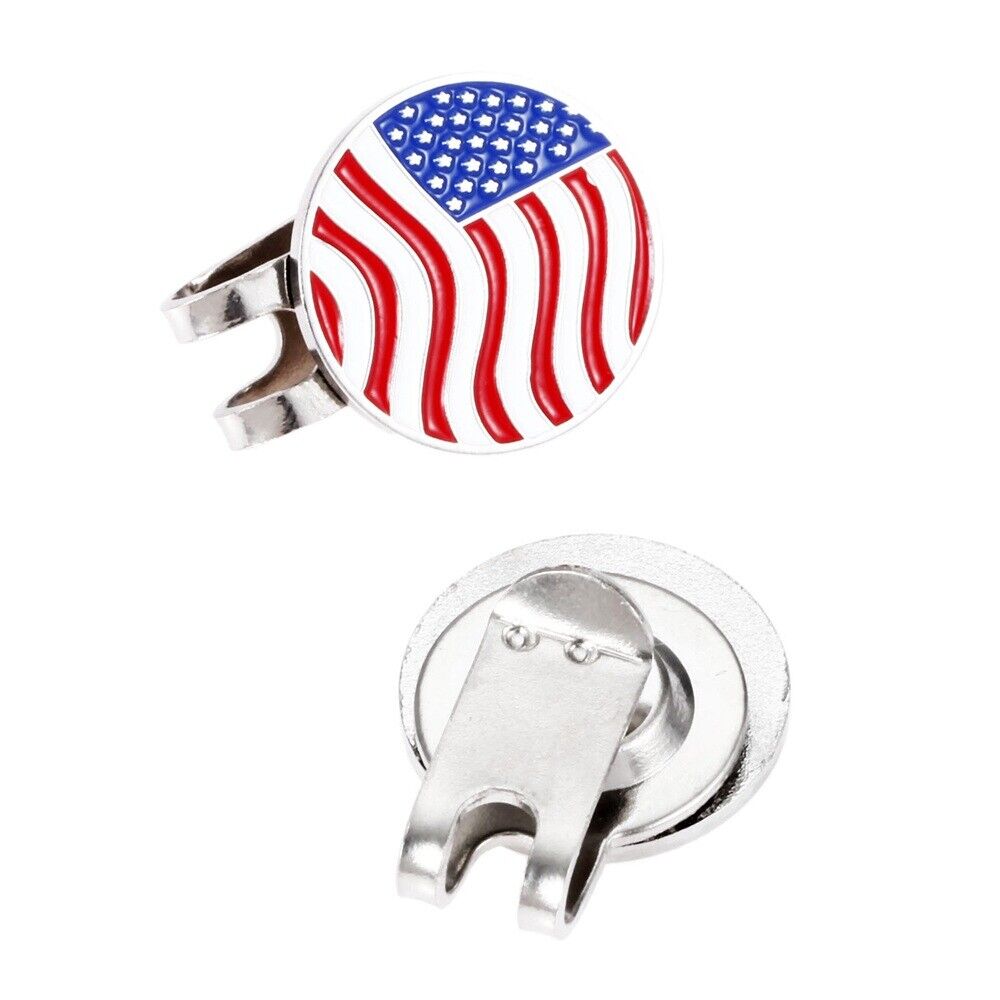 Portable USA Flag Metal Golf Ball Marker Magnetic Hat Clip Accessory Golfer Gift