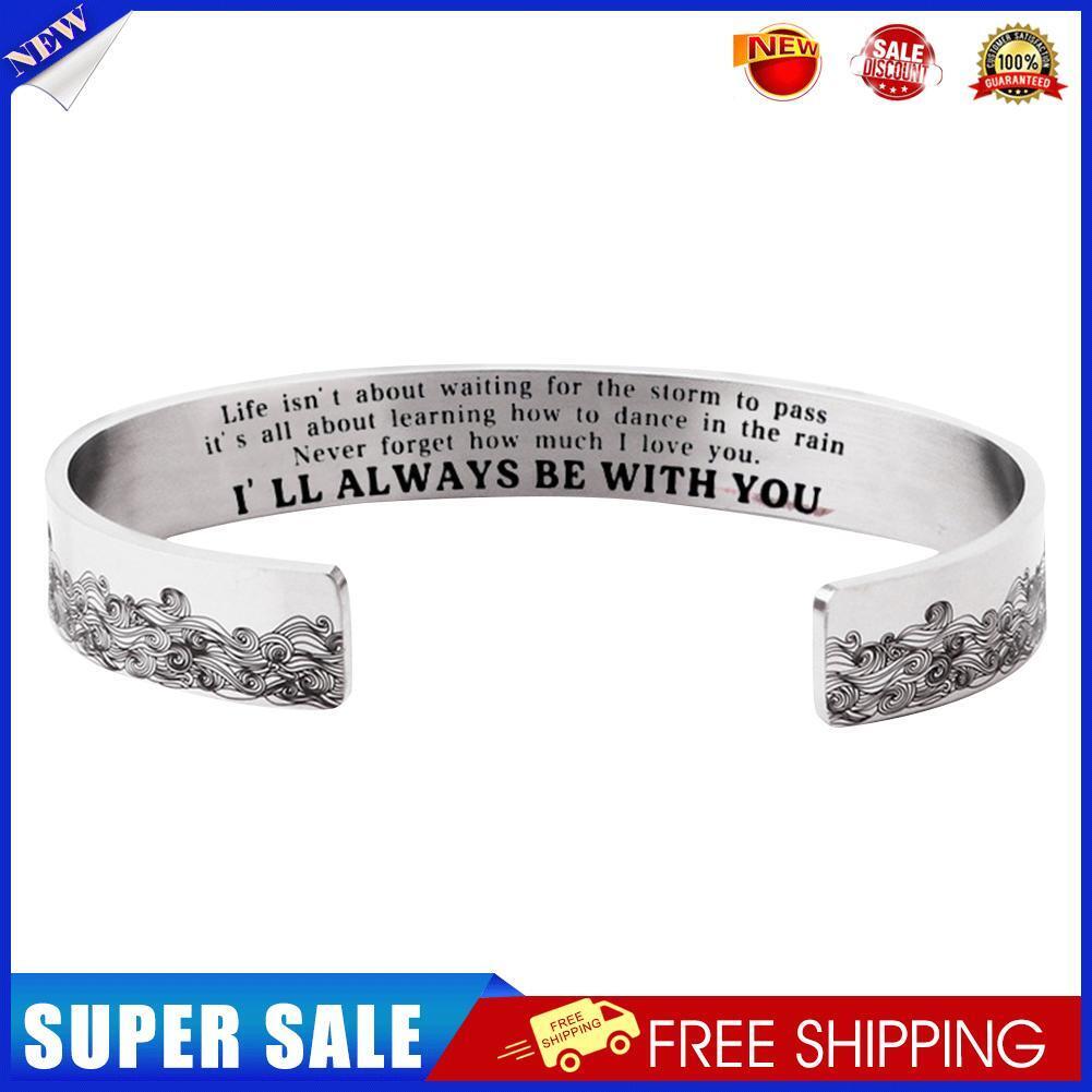 Stainless Steel Hand Engrave Stamped Mantra Bangle Inspirational Jewelry