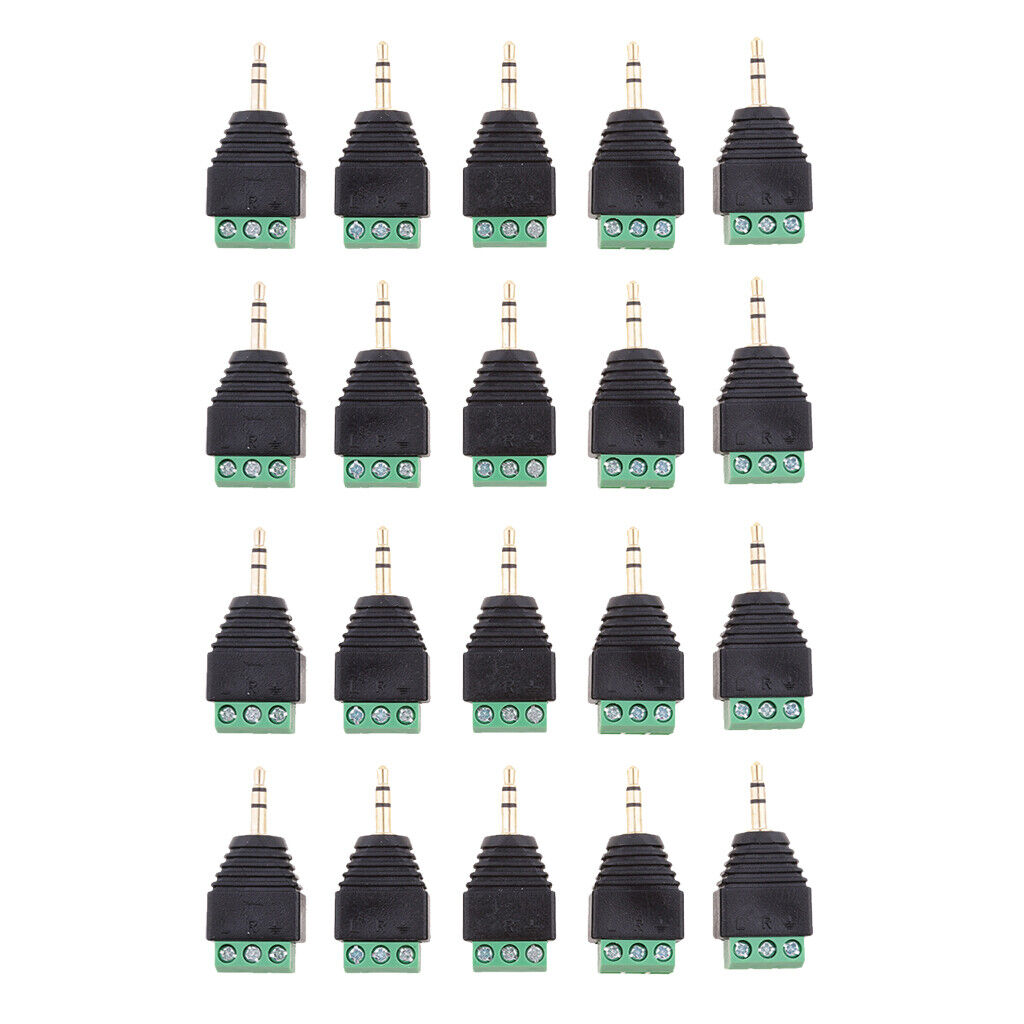 20x 3.5mm 1/8" Stereo  Plug to AV 3-Screw Terminal Block  Connector