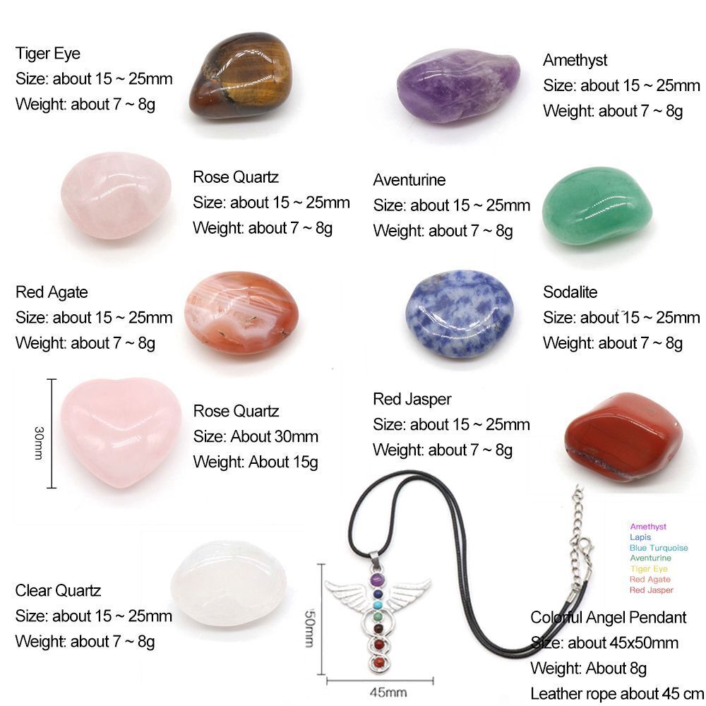 Energy Healing Stone Seven Chakra Stones Set Angel Necklace Heart Pink Crystal
