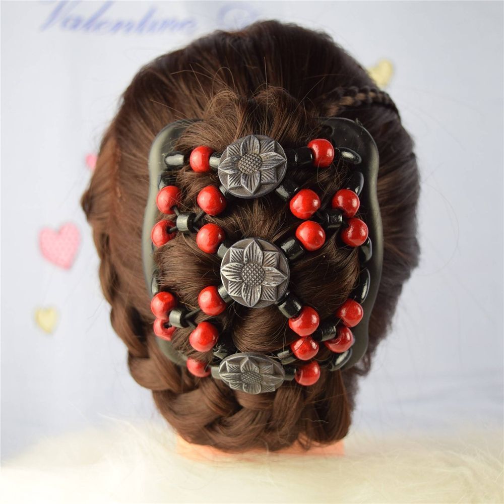 Flower Hair Accessories  Women Clip Magic Double  Wood Beads Hair Comb