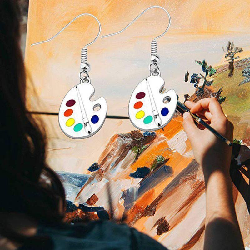 Artist Jewelry Decor Colorful Paint Palette Dangle Earrings Trendy Drop Earrings