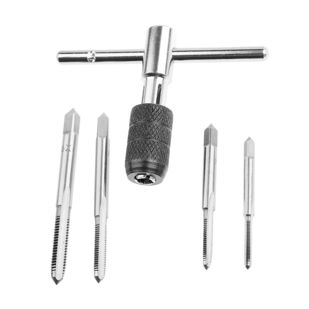 New 5Pcs/set Screw Thread Taps Drill Bits Kit With Wrench Woodworking Hand Tools