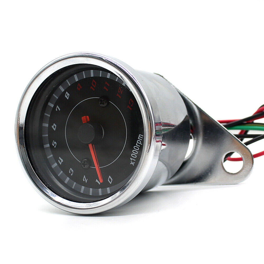 12V Motorcycle Tachometer Blue LED Backlit Analog RPM Gauge REV Counter