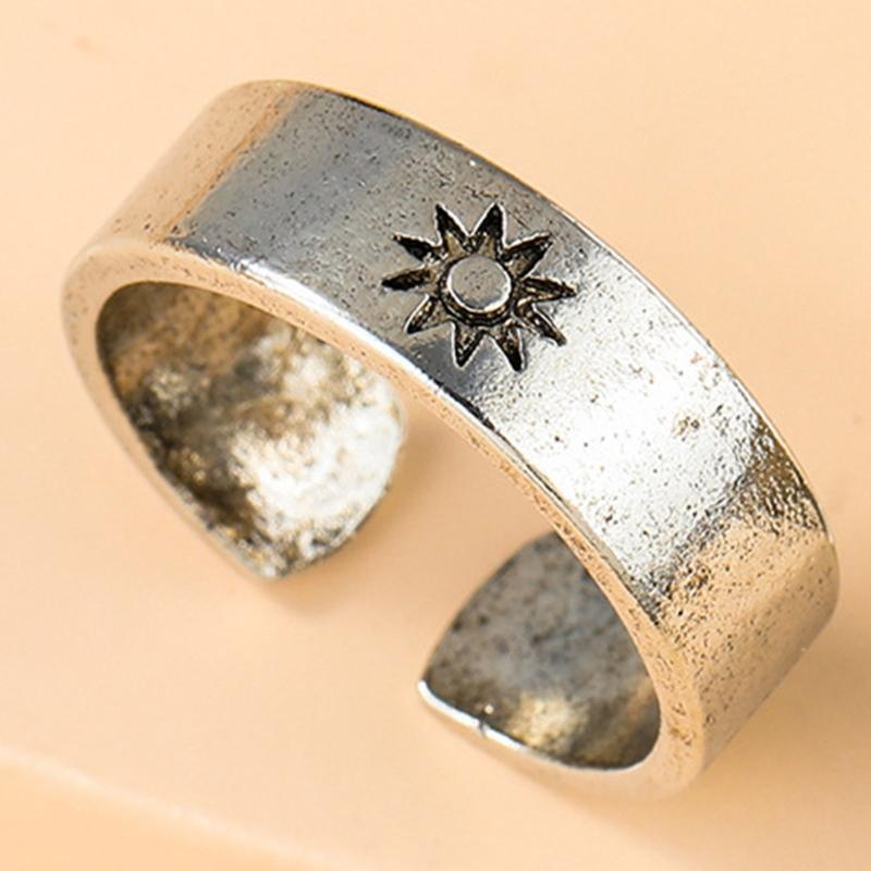 Sun and Moon Couple Rings Copper Polish Adjustable Lovers Ring for Lovers