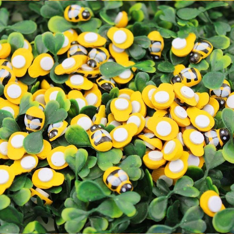 100 Pcs Tiny Wooden Bee Embellishments Self-Adhesive Painted Flatback Bumble Bee