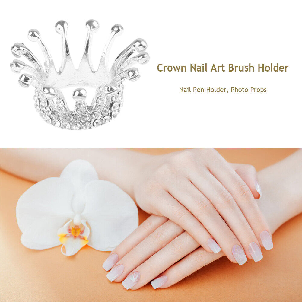 Rhinestones Crown Nail Brush Holder Manicure Pens Displayer Stand (02)