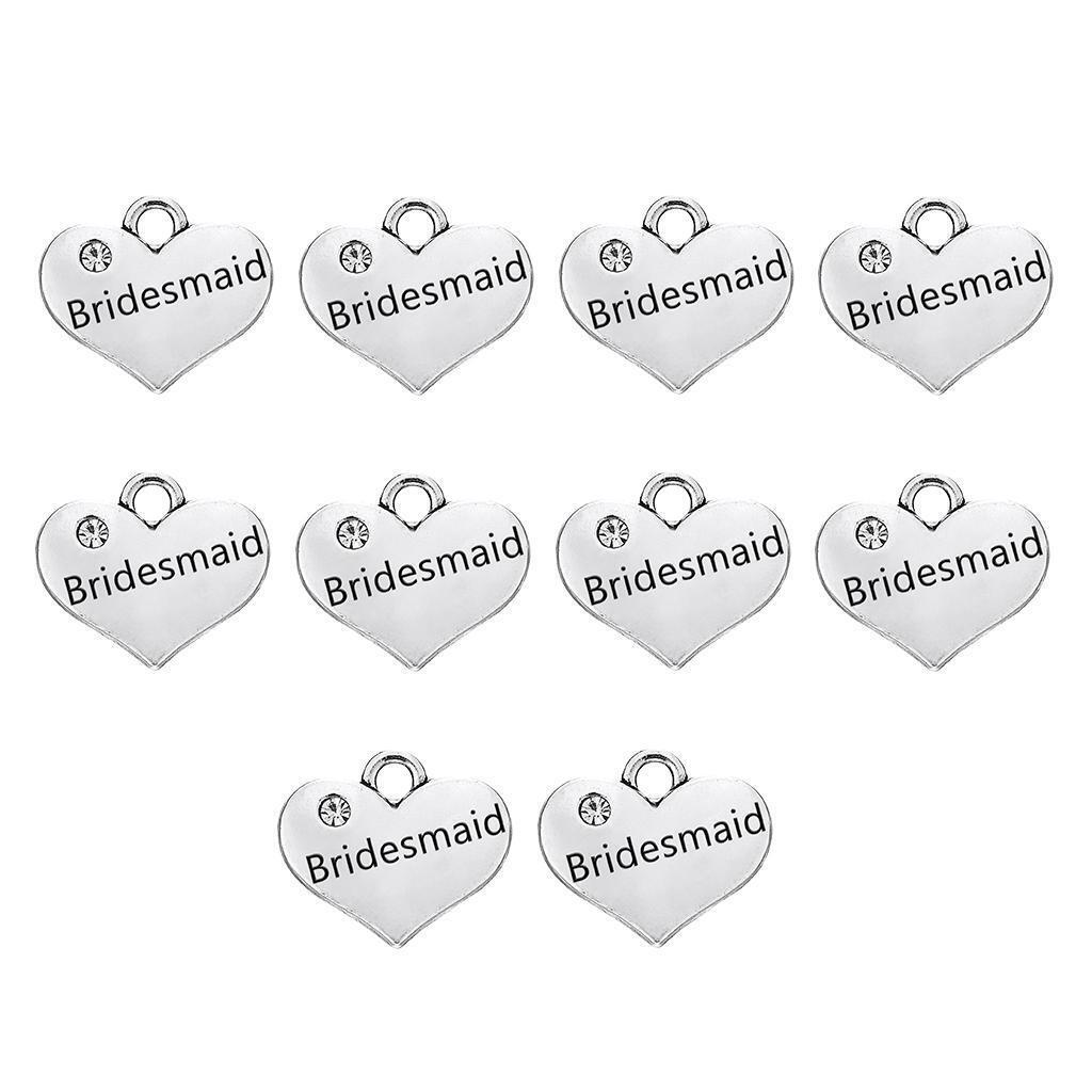 10x Heart Bridesmaid Charms Bracelets Necklace Pendant Jewelry Making Beads