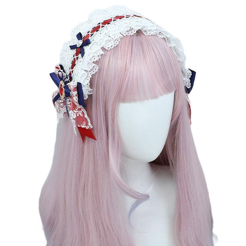 Sweet Hair Decors Girls Lolita Hairband with Bowknot Pleated Laces Hairhoop