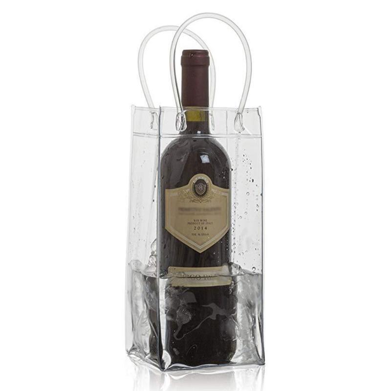 Transparent Wine Ice Pouch Food Grade PVC Champagne Organizer Pack with Handle