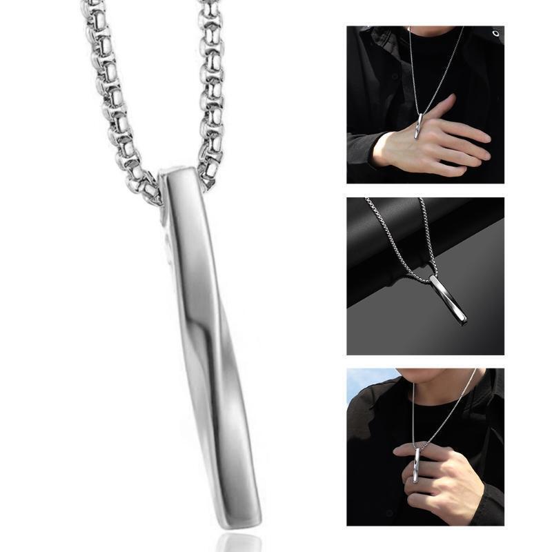 Spiral Long Rectangular Pendant Necklace Stainless Steel Vertical Bar Necklace