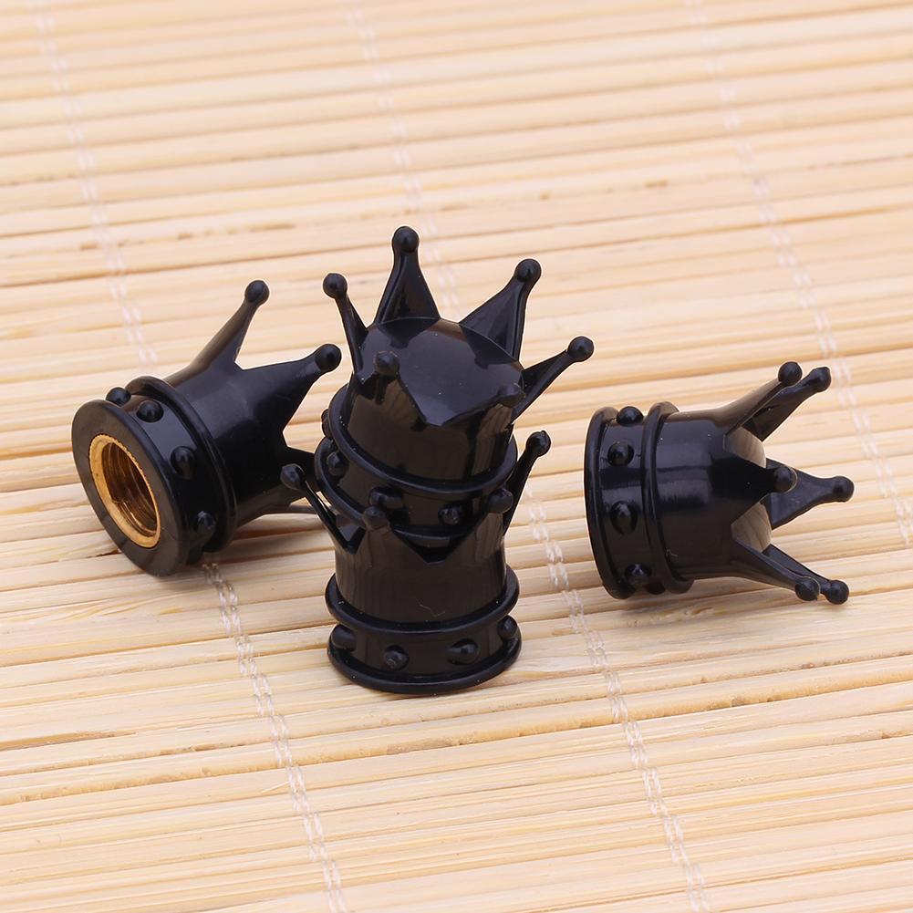 4pcs Universal Crown Style Car Tire Air Valve Stem Caps Dust Covers (Black)