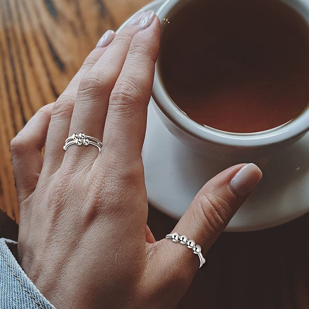 Anti Stress Rotate Freely Anxiety Ring Beaded Jewelry Fidget Beads Rings