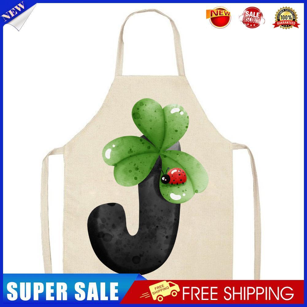 Cartoon J Print Apron Linen Waterproof Cooking Bibs Chef Pinafore (68X55CM)