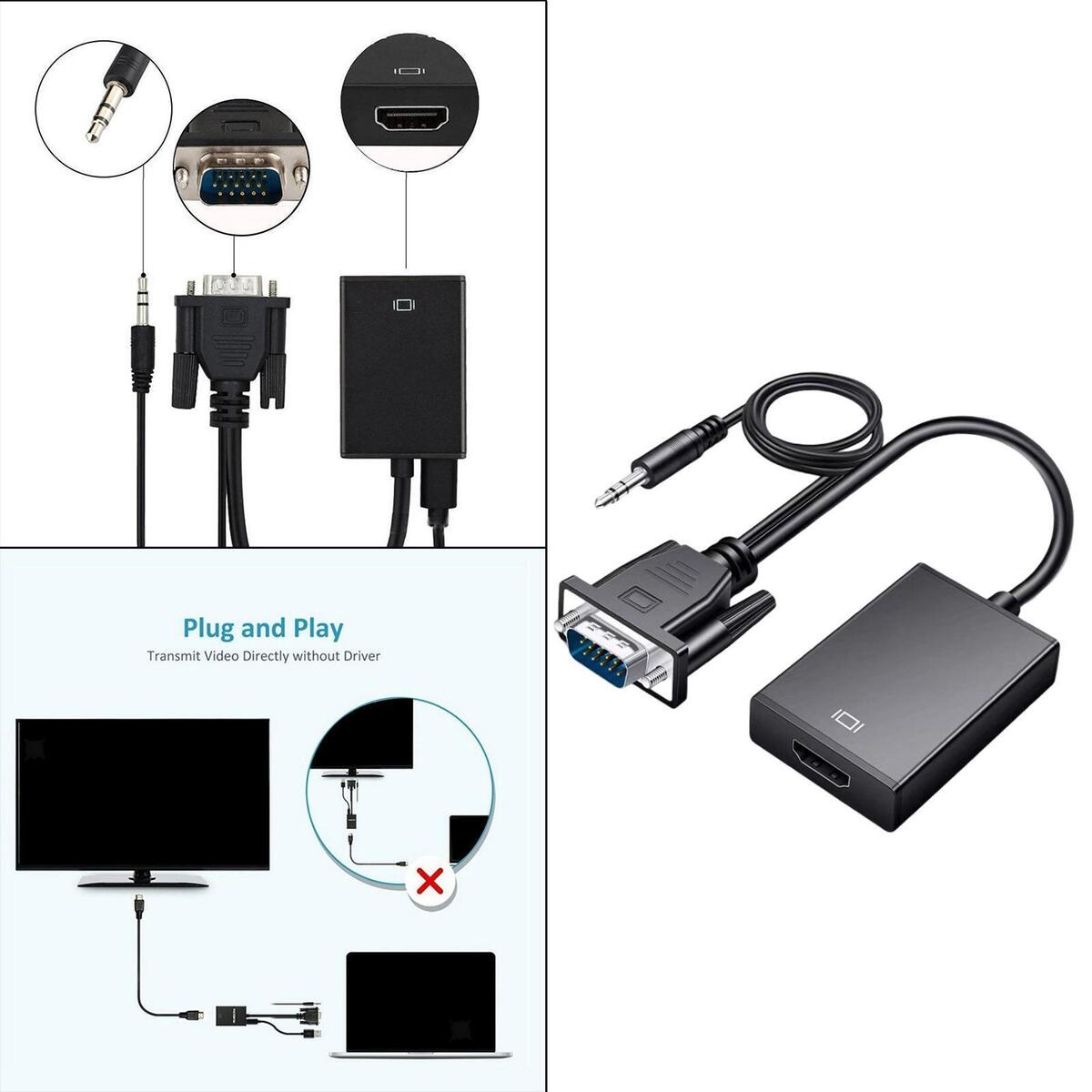 VGA to HD Multimedia Interface Converter for Computer Desktop Monitor HDTV