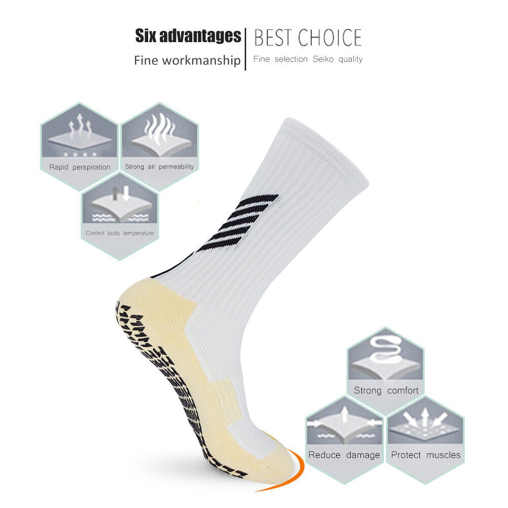 Anti Slip Football Socks Cycling Breathable Basketball Stocking (White)