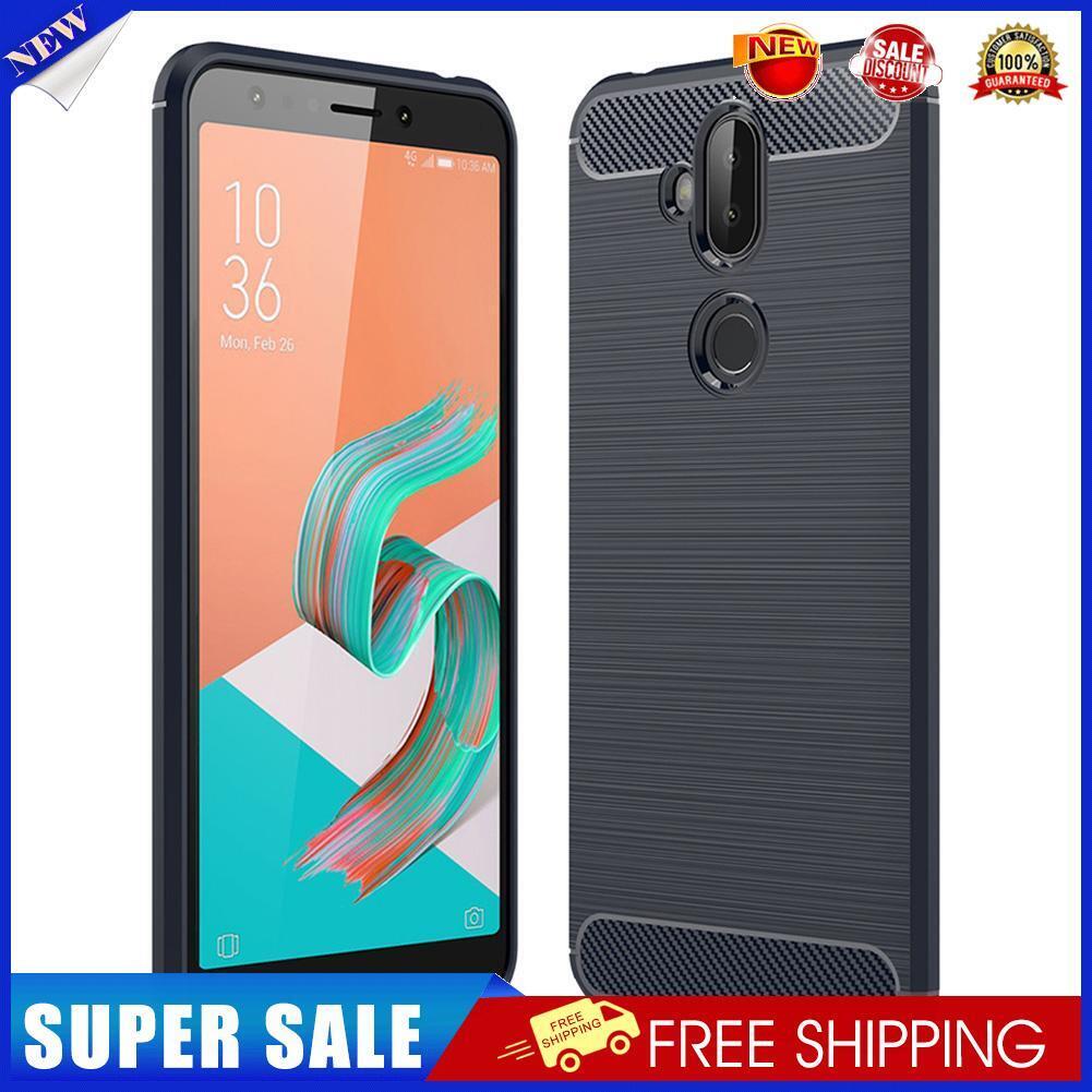 Carbon Fiber TPU Phone Case Soft Back Cover for ASUS Zenfone5 Lite (Blue)