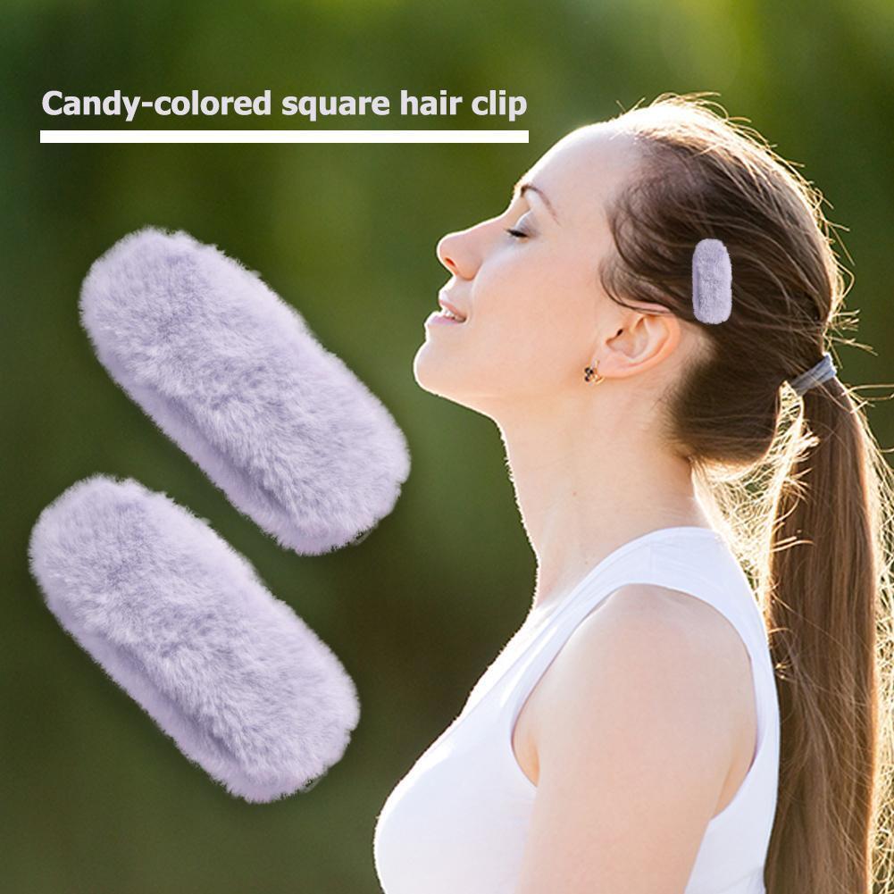 2pcs Plush BB Hair Clips Barrettes Girls Candy Color Hairpin (Light Purple)