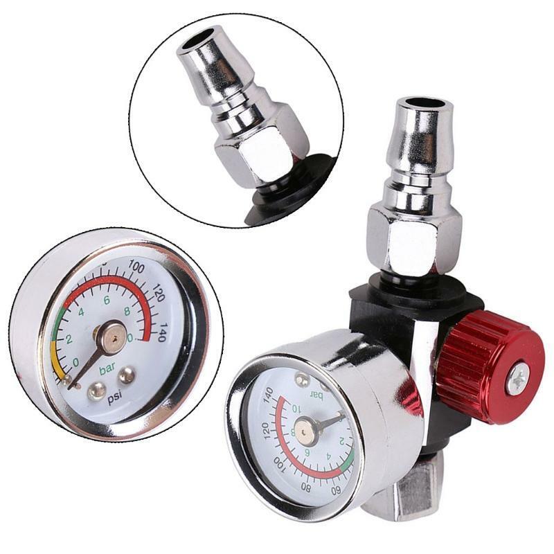 Spray Gun Air Adjusting Valve with Gauge Adjust Air Pressure 0 to 140 PSI 1/4 in