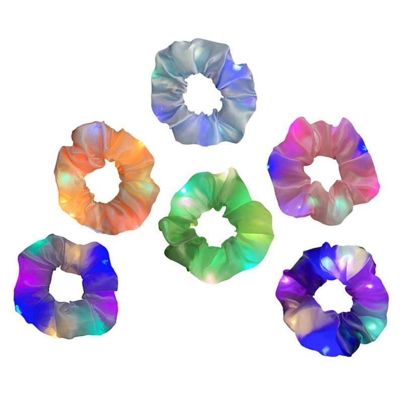 6Pcs LED Light Up Hair Scrunchies Luminous Satin Hair Tie Band Ponytail Holder