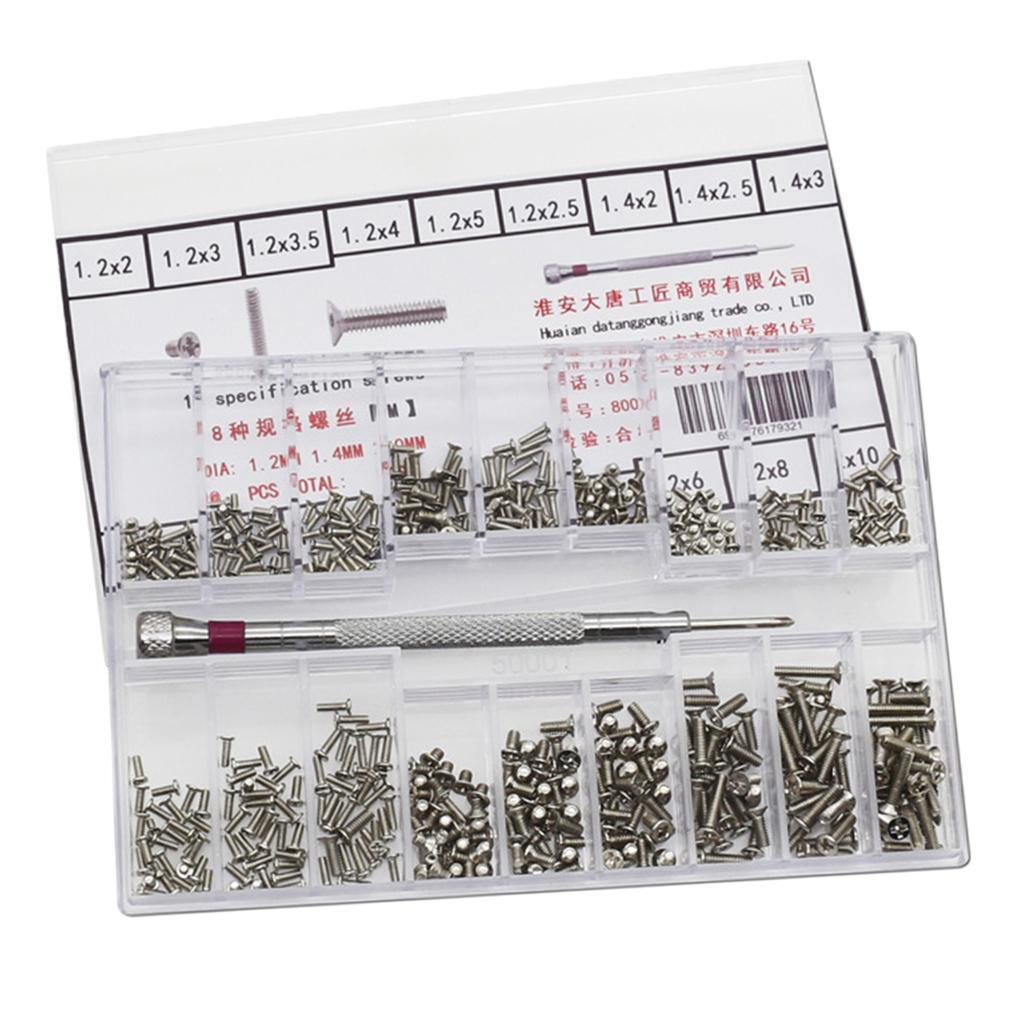 500set 18types Screw Nuts Stainless Steel Screws Watch Repair Kit 1.2-2.0mm