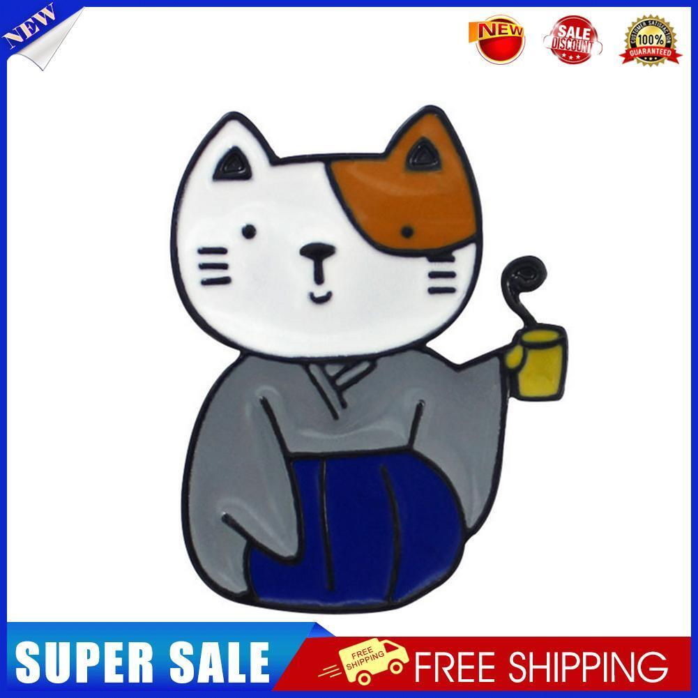 Japanese Kimono Cat Pins Brooch Fashion Badges Jacket Jewelry Gift (Blue)