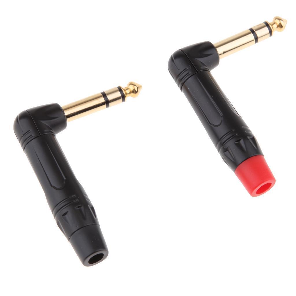 MagiDeal 2x 90 Degree 6.5mm 6.35mm 3Pole   Plug Solder Connector