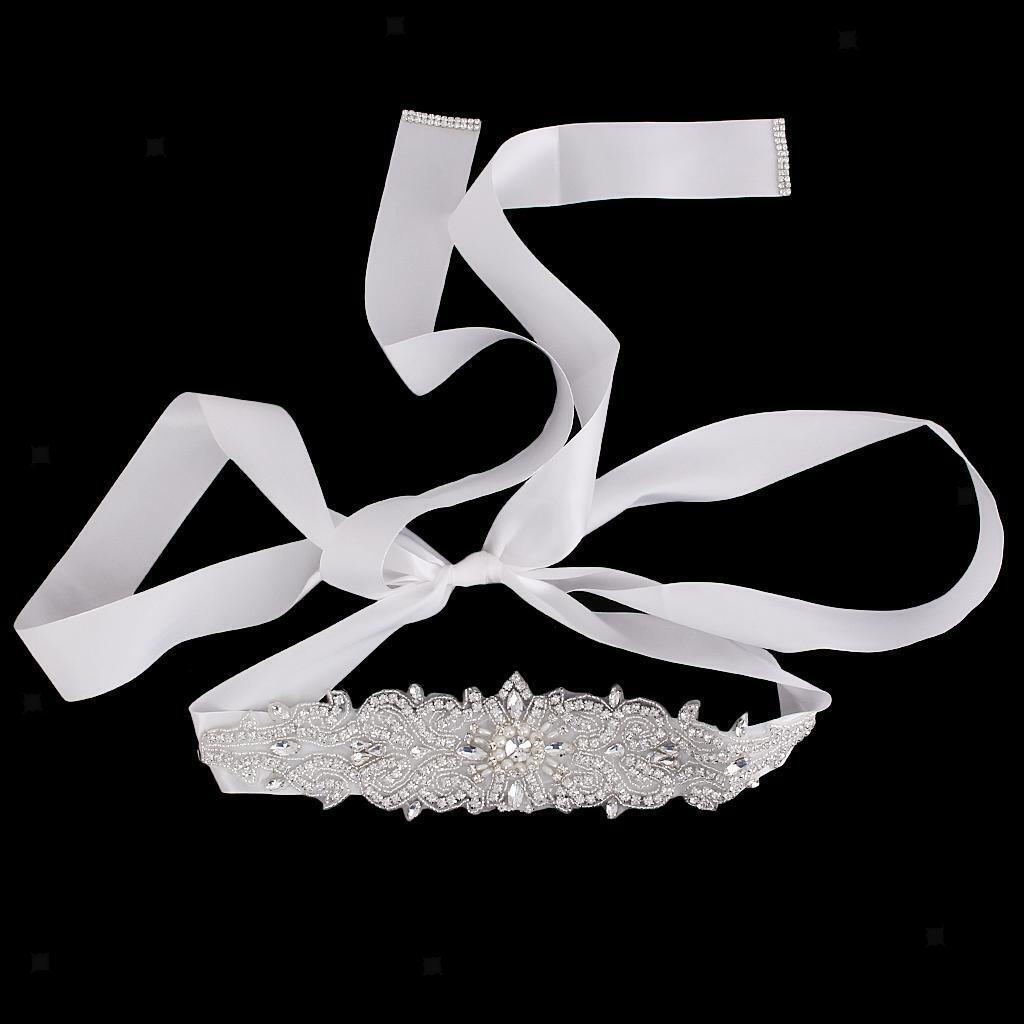 Bridal Wedding Dress White Bling Rhinestone Crystal Sash Belt Accessories