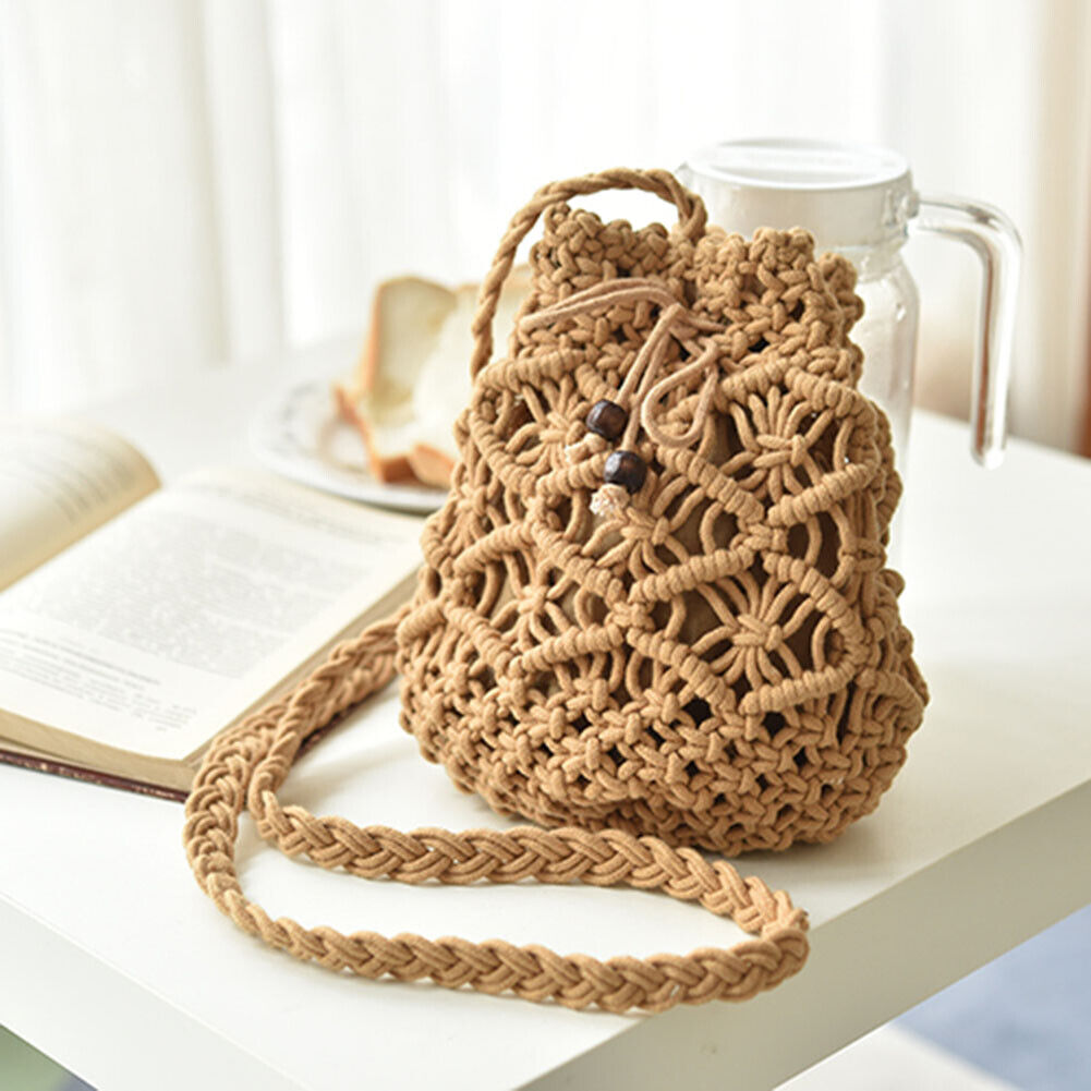 Women Fashion Summer Beach Weave Shoulder Crossbody Messenger Bucket Bag