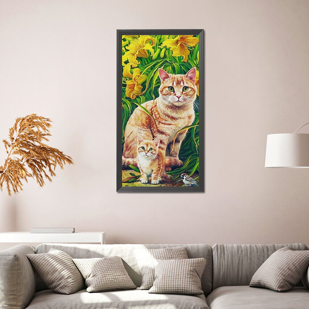 Diamond Painting Cat Mother Son Full Round Drill Rhinestone Picture (A4017)