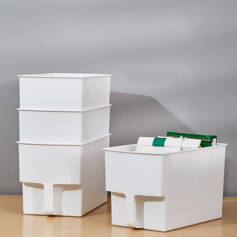 Storage Box with Handle Desktop Plastic Organizer Large Mouth Container