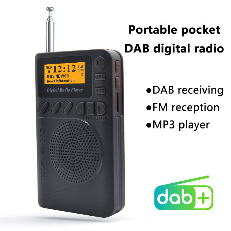 Black Portable Pocket Digital DAB/ DAB+ FM Radio Speaker MP3 Play Xmas Gift