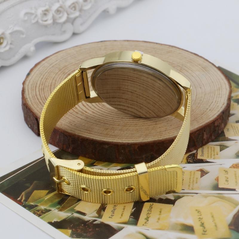 Acier Inoxydable Femmes Maille Quartz Montre Bracelet Cadran Rond Quartz Mode