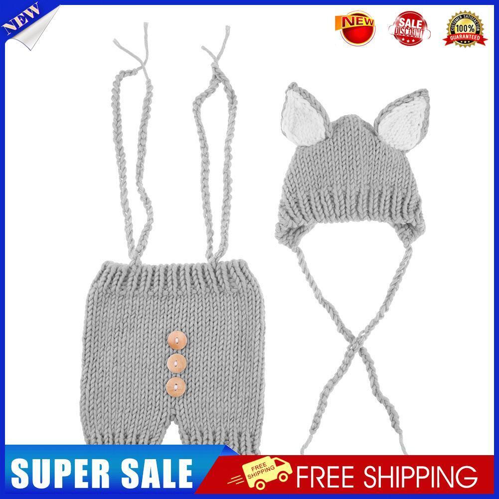 2pcs Cute Baby Studio Photography Props Clothing Set Knitted Overalls + Hat