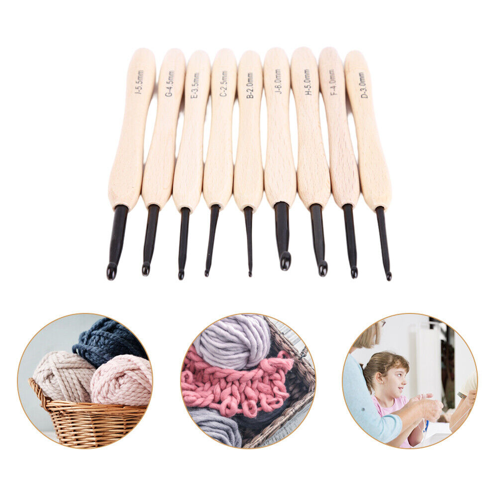 9pcs Wooden Crochet Hooks Knitting Needles Set 2-6mm Crochet Sewing Craft