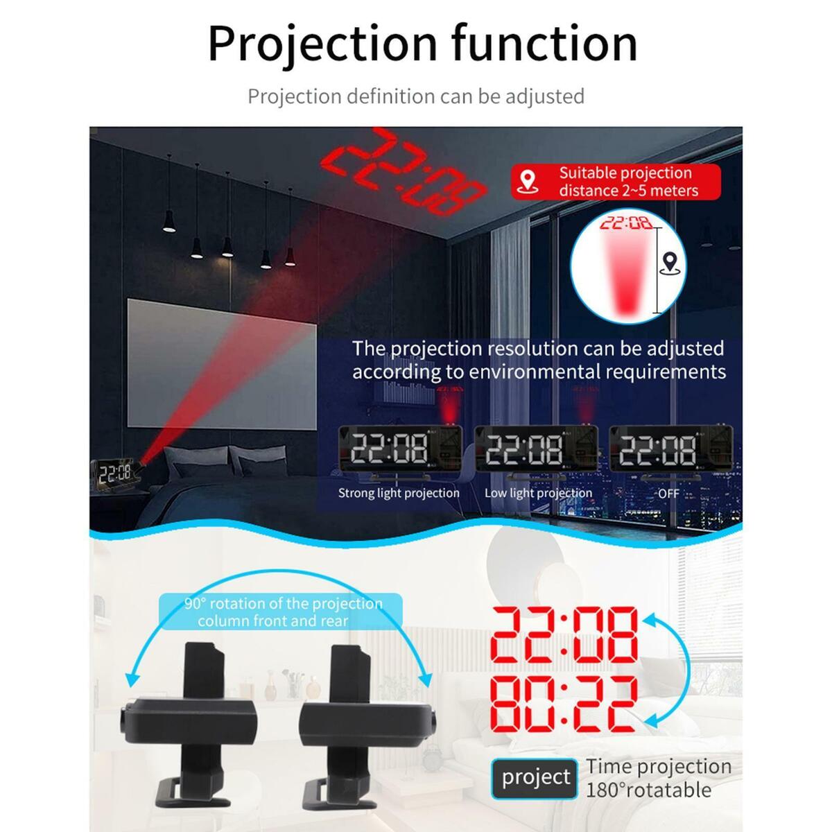 Loud  Clock Vibrating Night Light Mirror  Snooze for Deaf